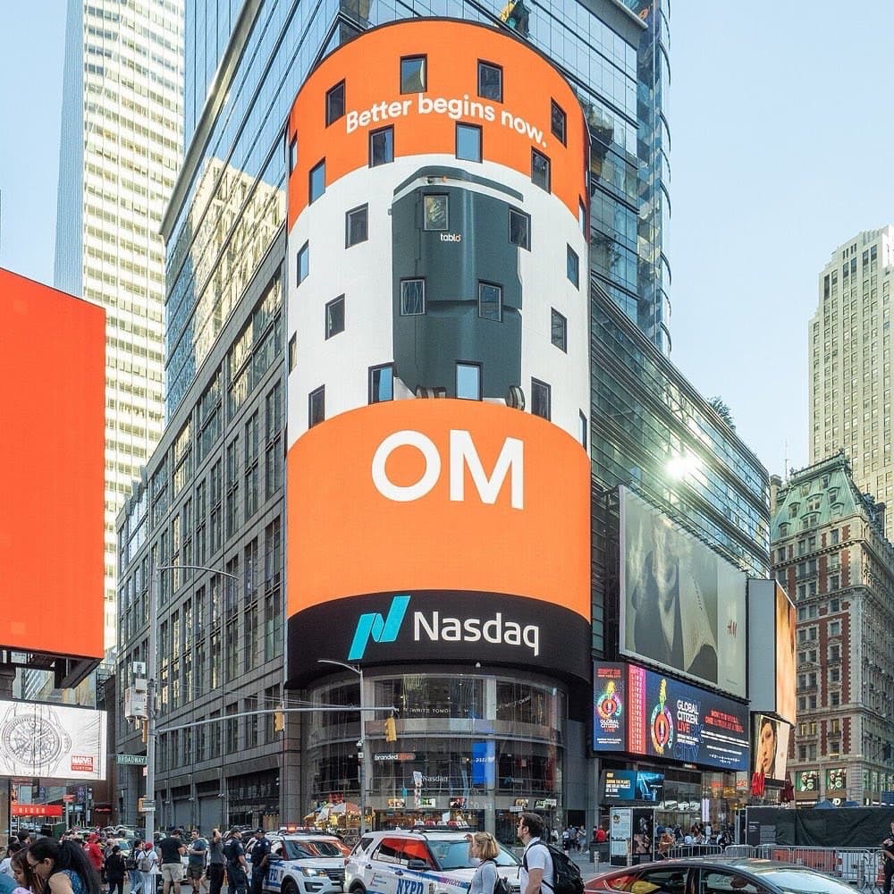 Nyu-Yorkdagi Nasdaq MarketSite. Peloton aksiyasi aynan shu birjada sotiladi.