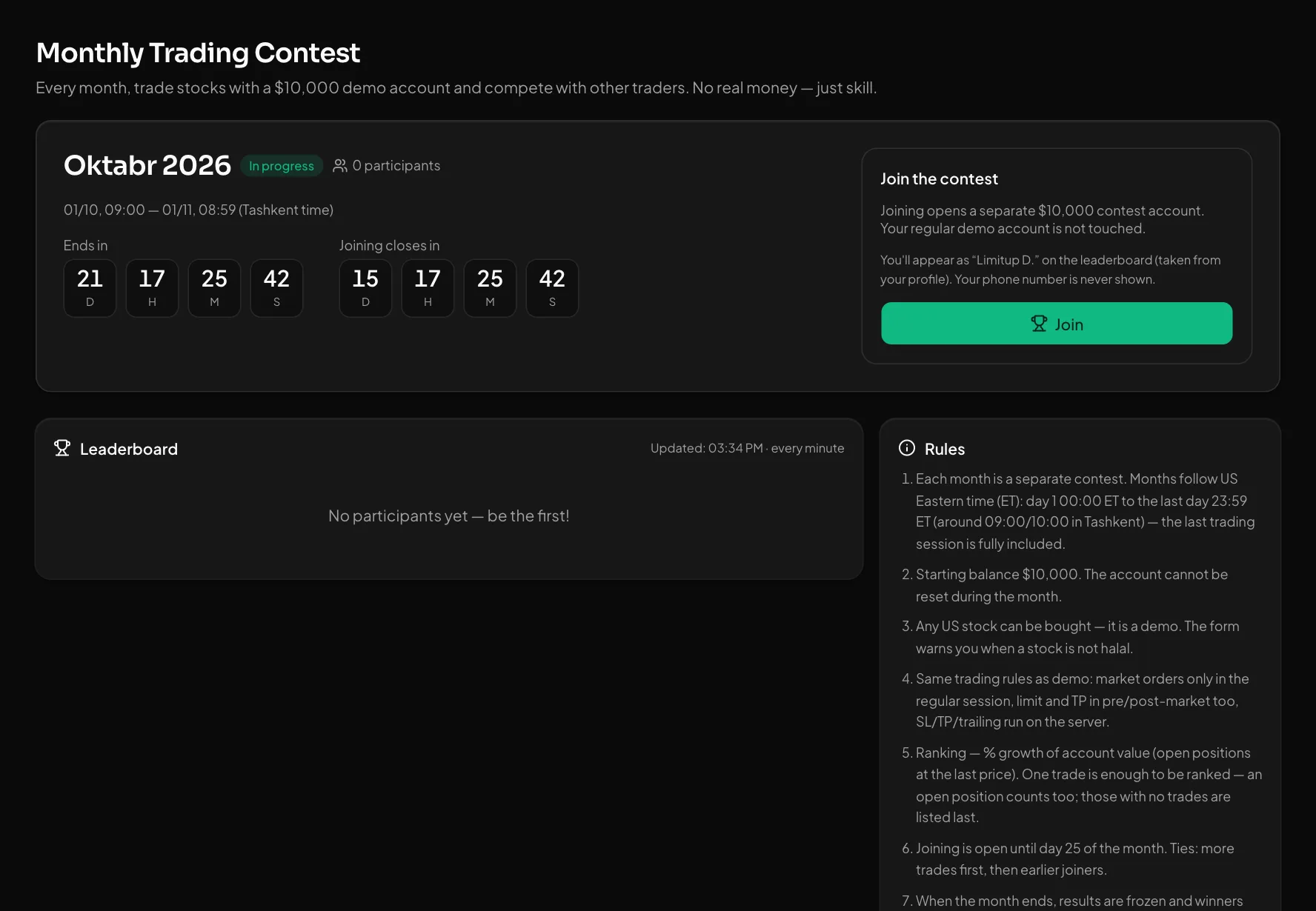 The October contest: dates, joining, leaderboard and rules